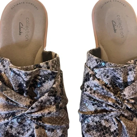 Women’s CLARKS Jillian Leap Snakeskin Wedges Slides Sandals Shoes - Picture 5 of 8